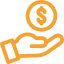 Hand holding a coin with a dollar sign, symbolizing payment or money transfer