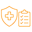 Two overlapping shield icons representing health protection: one with a medical cross and the other with a heart-rate line.